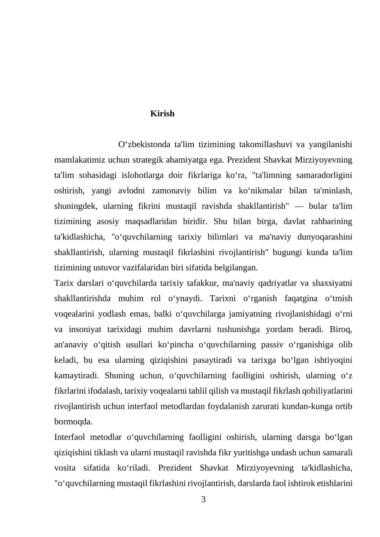 Interfaol metodlardan foydalanib tarix darslarini samarali o'tish usullari KURS ISHI 3