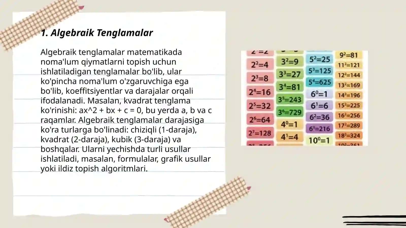 Algebraik Tenglamalar 3