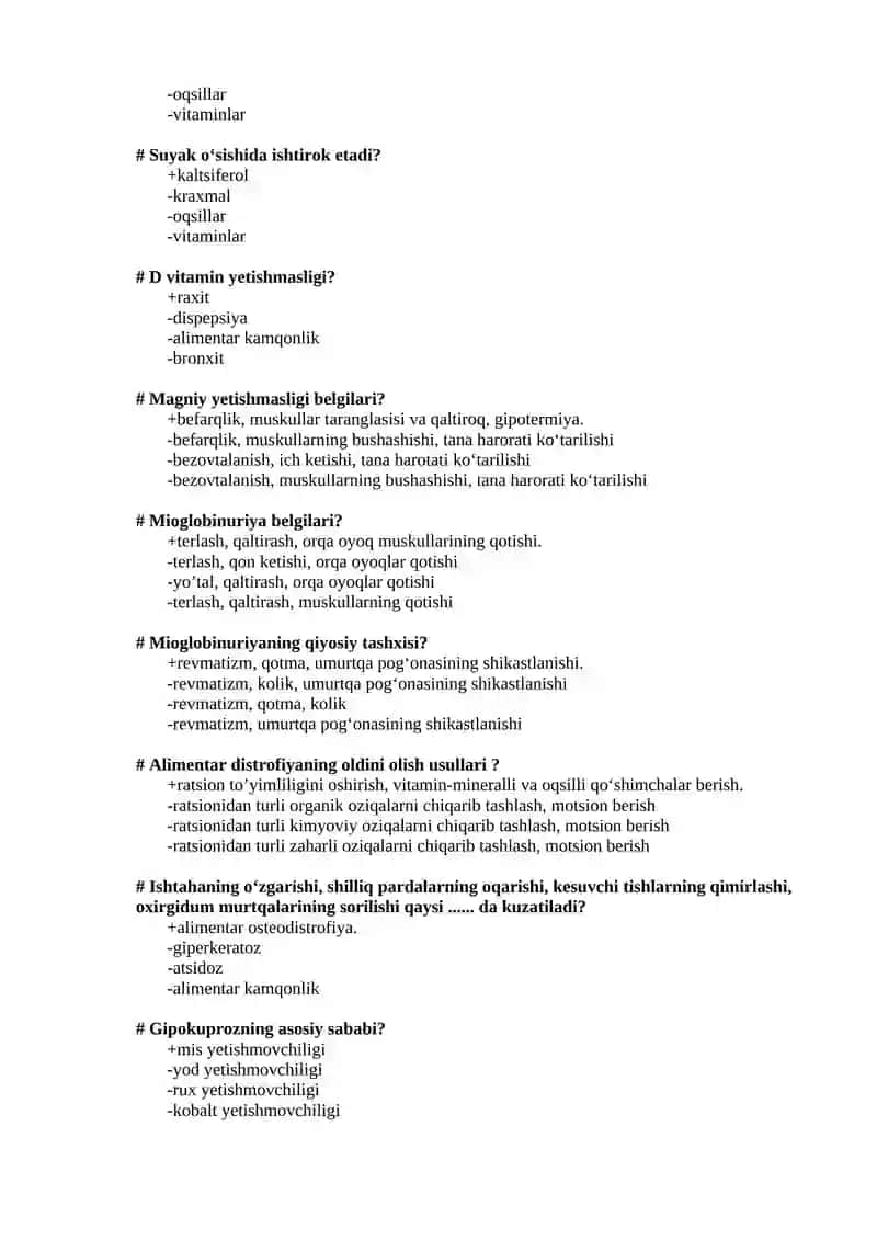 Ichki yukumsiz kasalliklar fanidan Testlar 3