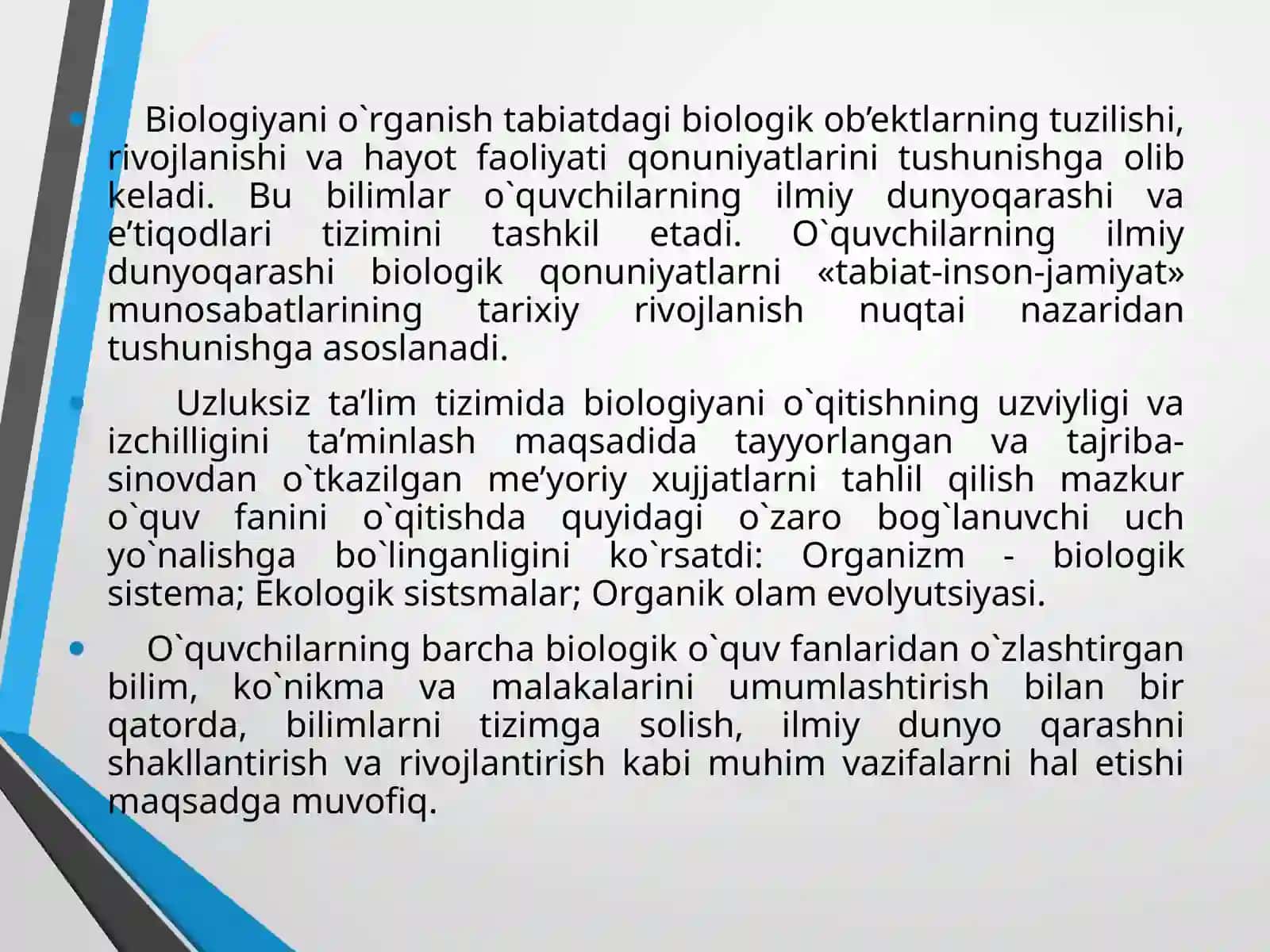 Biologiyani o’qitishda o’quvchilarning ilmiy dunyoqarashini shakllantirish 3
