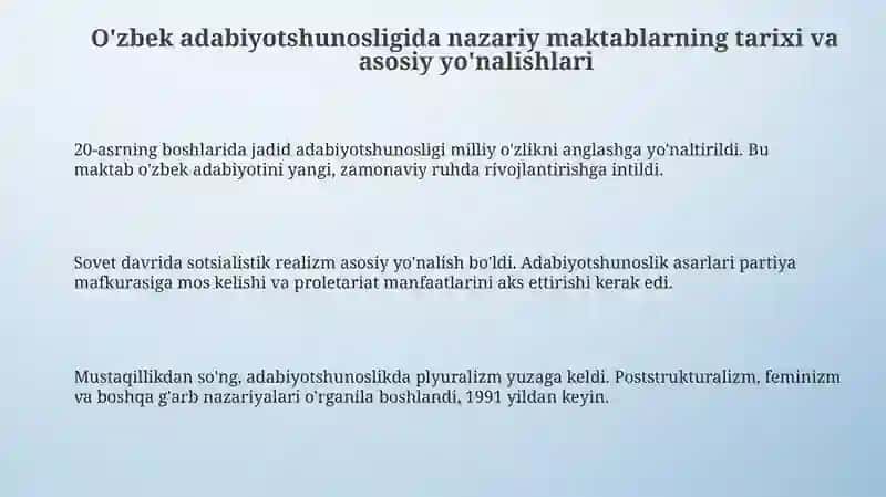 O'zbek adabiyotshunosligida nazariy maktablar 3
