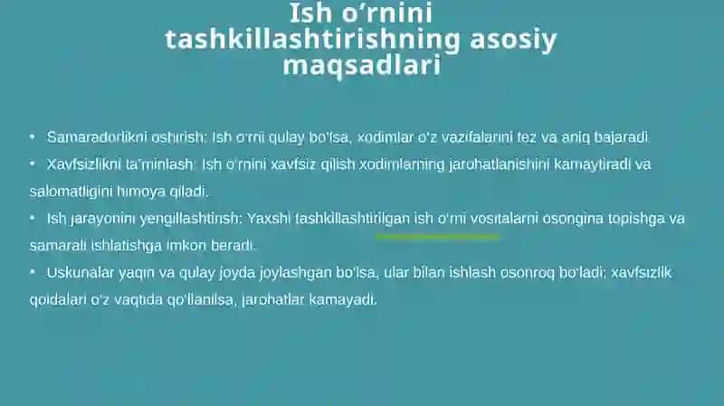 Ish о‘rnini tashkillashtirishning talablari. 3