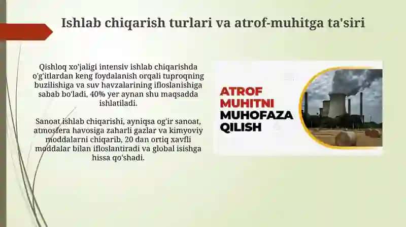 Ishlab chiqarish turlari va atrof-muhitga ta'siri 3