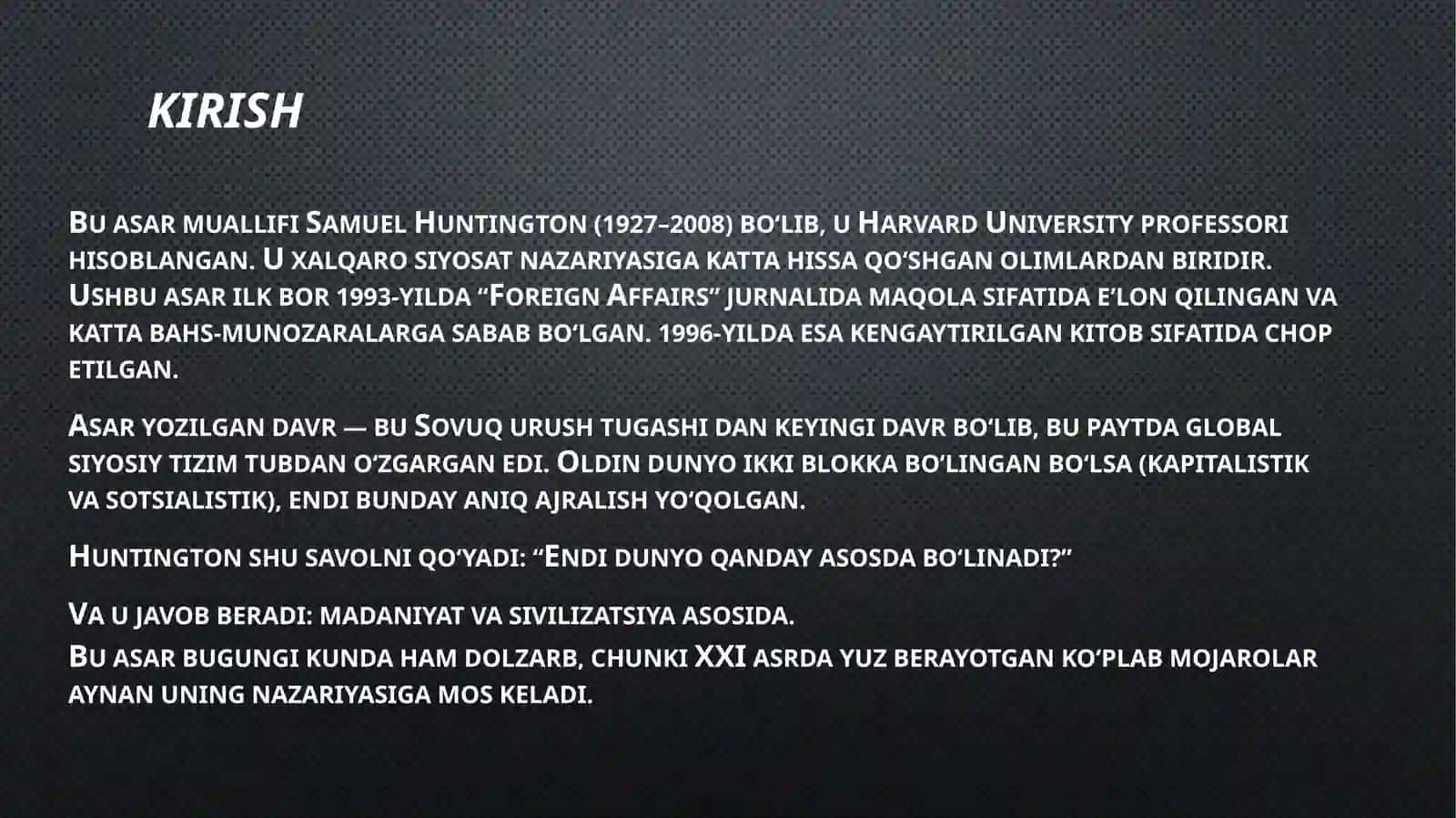 Zamonaviy tarixi Fanidan Mustaqil ishi Sivilizatsiyalar Toʻqnashuvi Va Yangi Dunyo tartibi asari 3