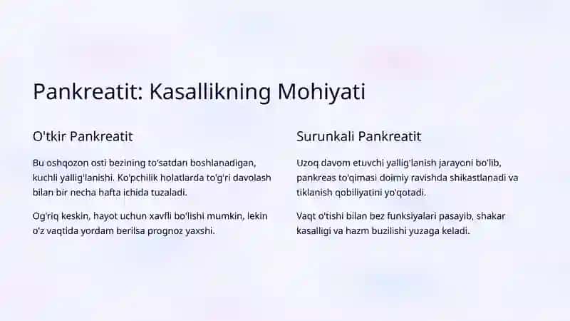 Pankreatit: O'tkir va Surunkali Kasalliklar 3