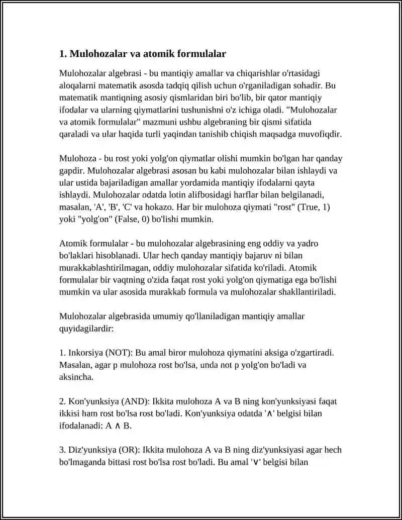 MULOHAZALAR ALGEBRASI 3