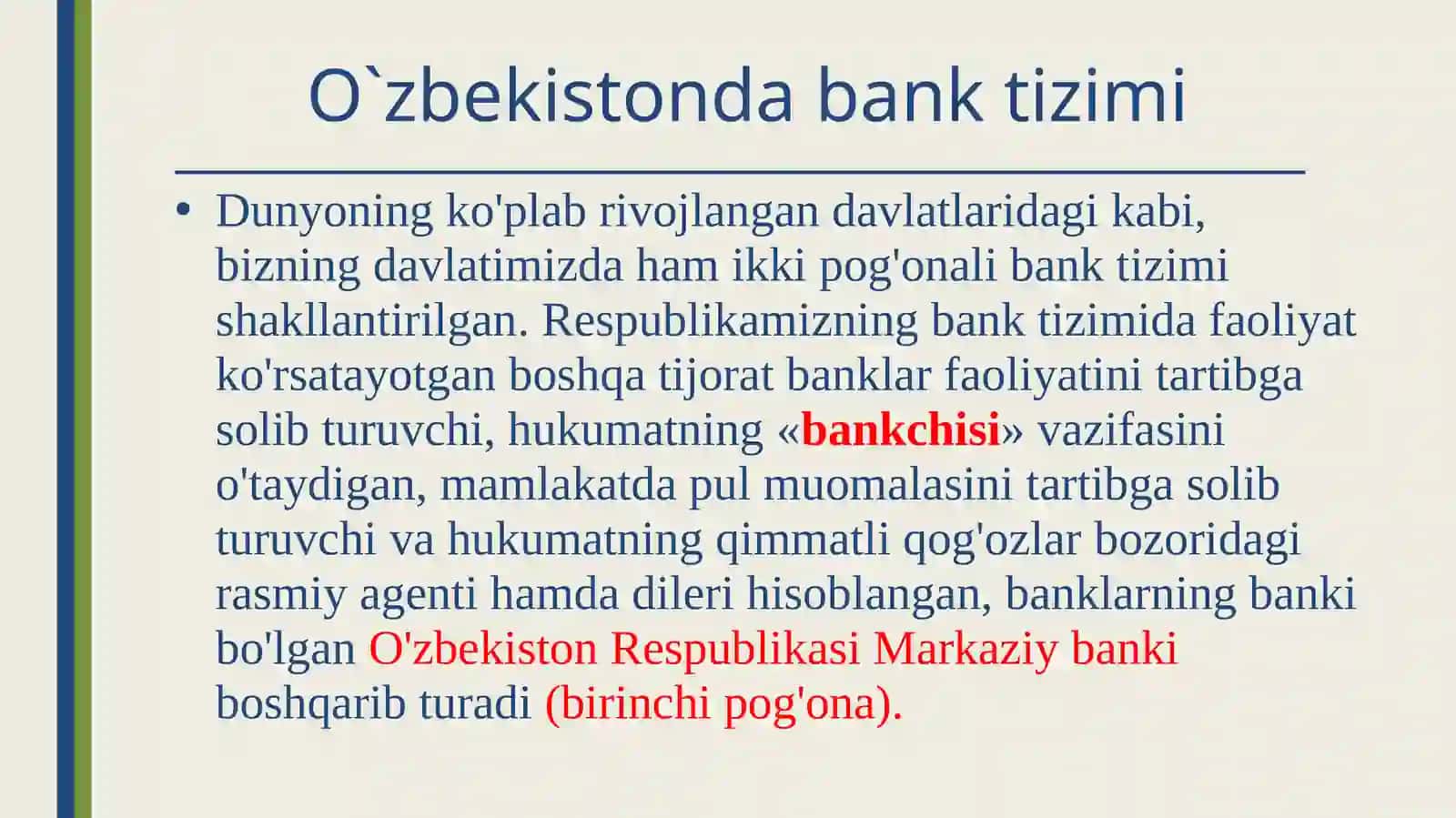 O'zbekiston Respublikasi bank tizimi va uning tarkibi 3