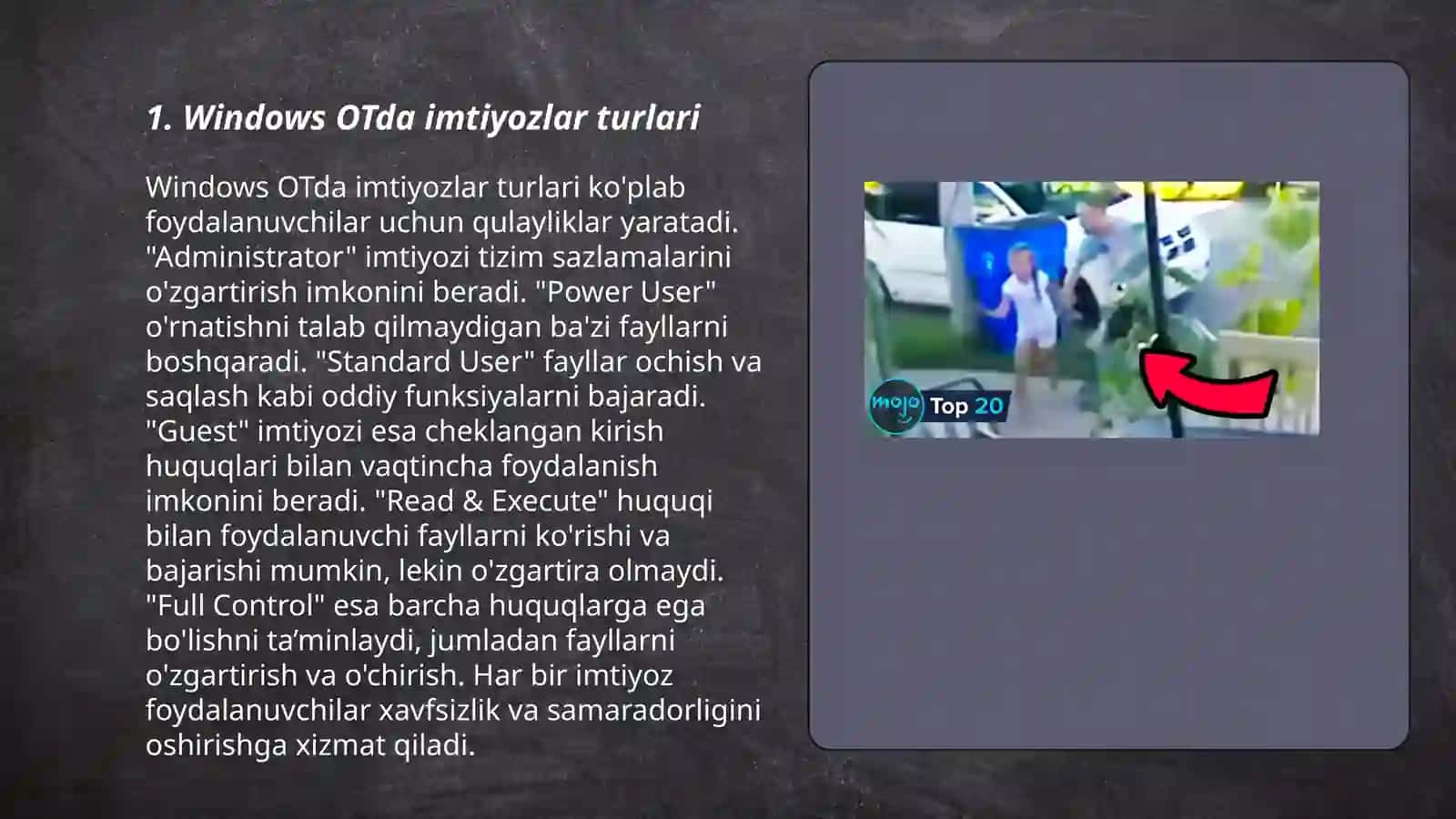 Windows OTda imtiyozlar turlari 3