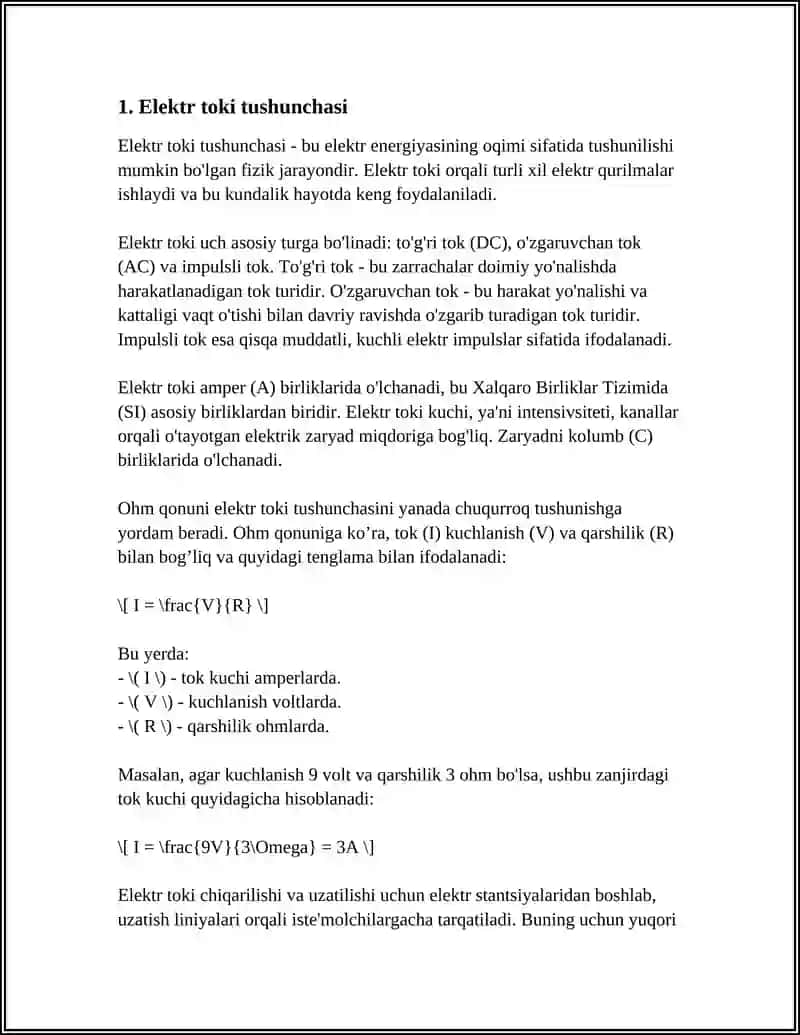 Elektr Toki Tushunchasi 3