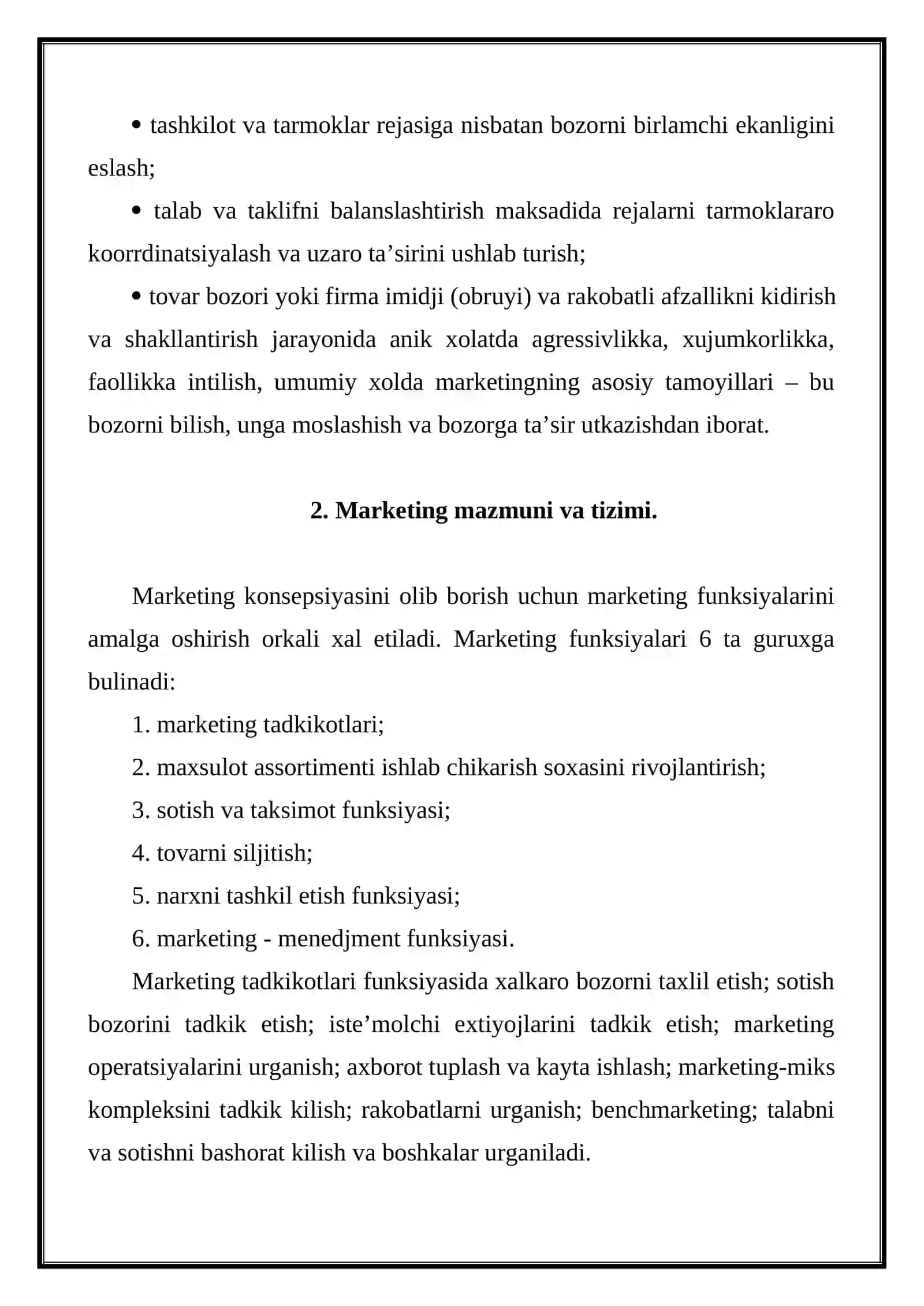Marketing funksiyalari, tizimi va xizmatlari 3