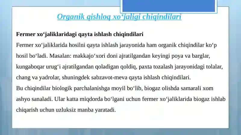 Biogaz olishdagi xom ashyomanbalari 3