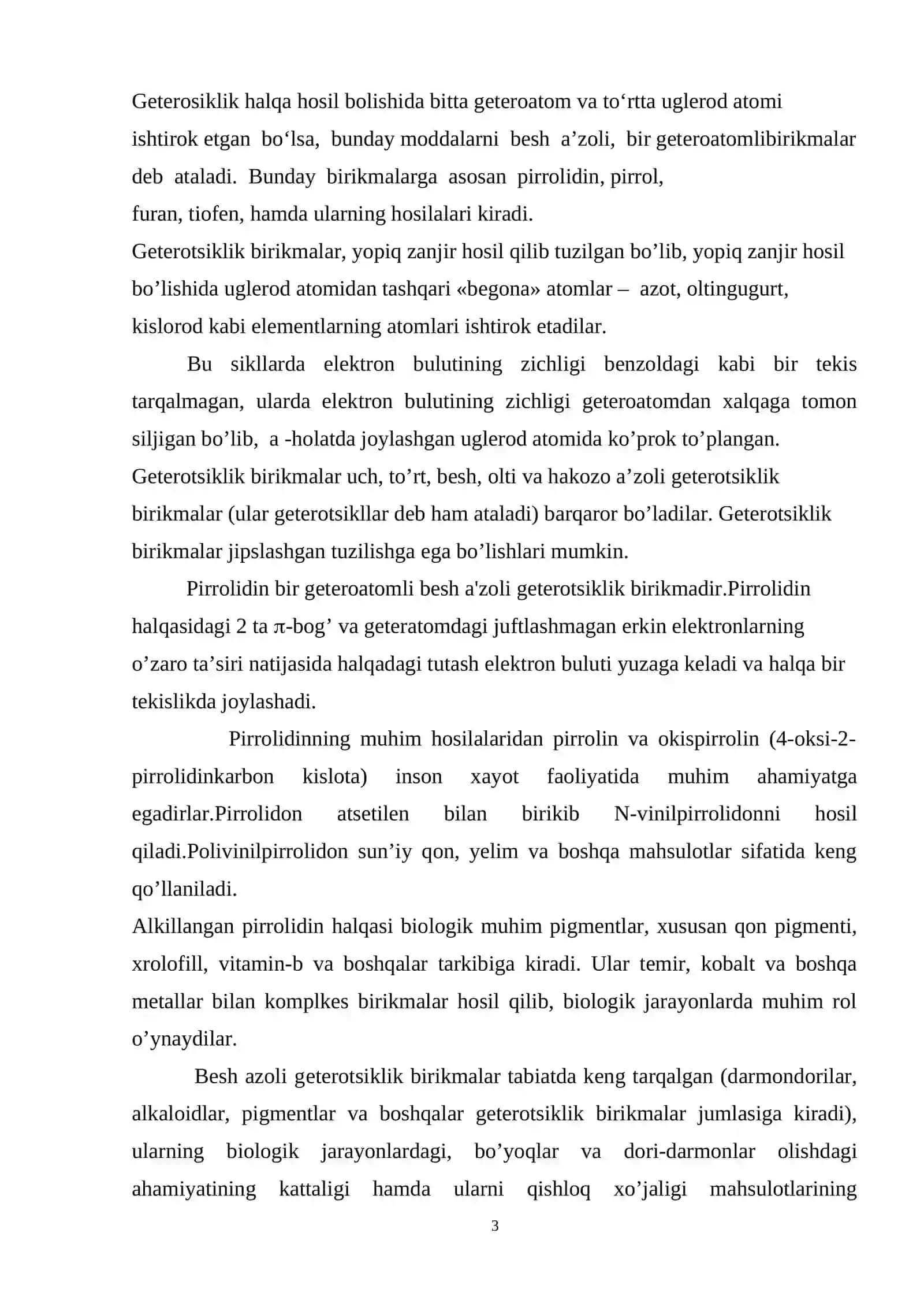 Mavzu: Pirrolidin va uning xossalari 3