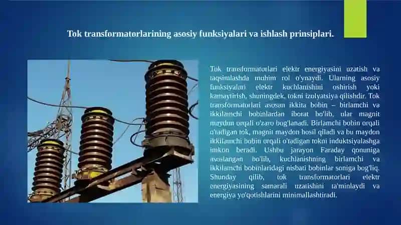 TOK TRANSFORMATORLARI VA RELELARNING ULANISH SXEMALARINI TEKSHIRISH 3