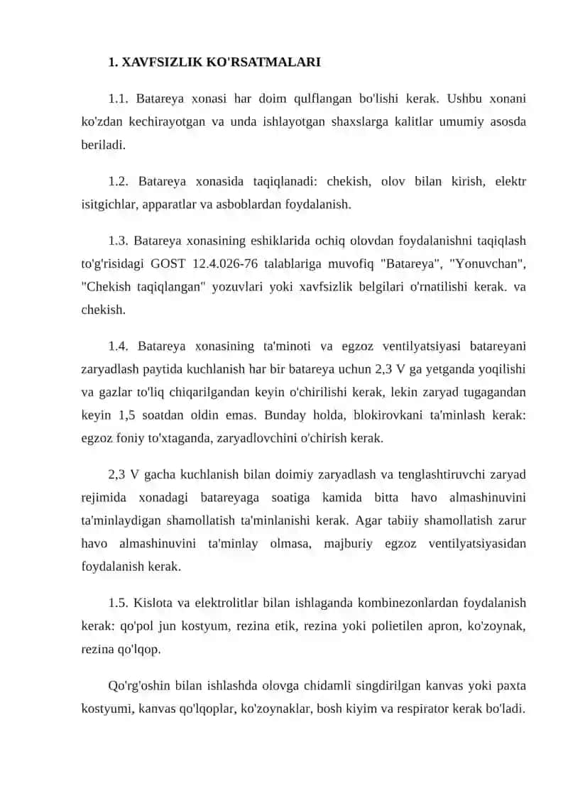AKKUMLYATOR BATAREYASI BILAN ISHLASHDA TEXNIKA XAVFSIZLIK QOIDALARI 3