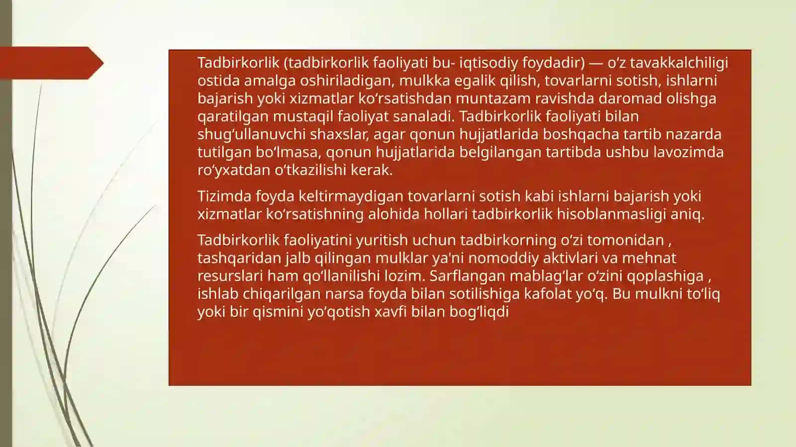 Tadbirkorlik faloliyati va Biznes huquqi 3