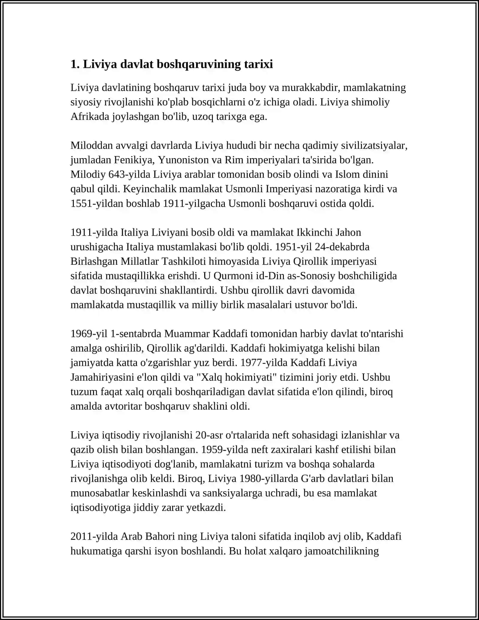 Liviya Davlati Boshqaruvining Tarixi 3