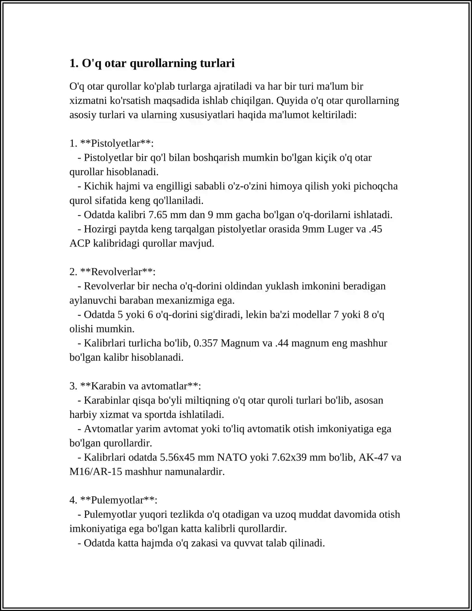 OʻQ OTAR QUROLLAR BILAN XUSUSIYATLARI 3