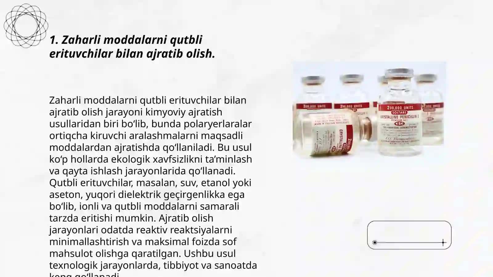 Zaharli moddalarni qutbli erituvchilar bilan ajratib olish 3