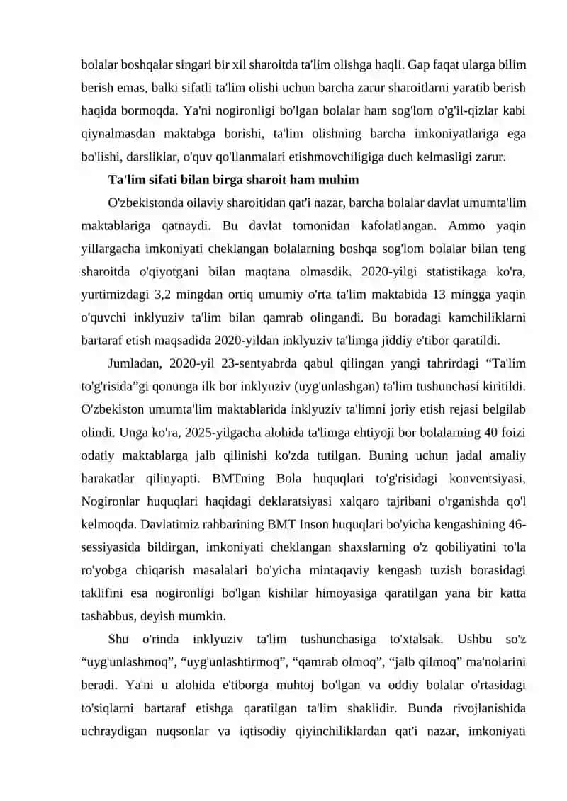 INKLYUZIV TA’LIMGA BO‘LGAN EHTIYOJLAR VA SABABLAR 3