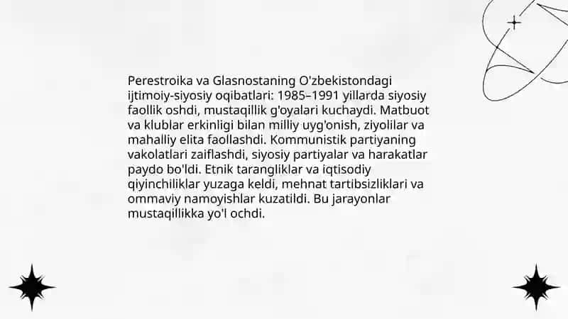 Mustaqillikka erishish arafasida. O'zbekistondagi ijtimoiy-siyosiy jarayonlar 3