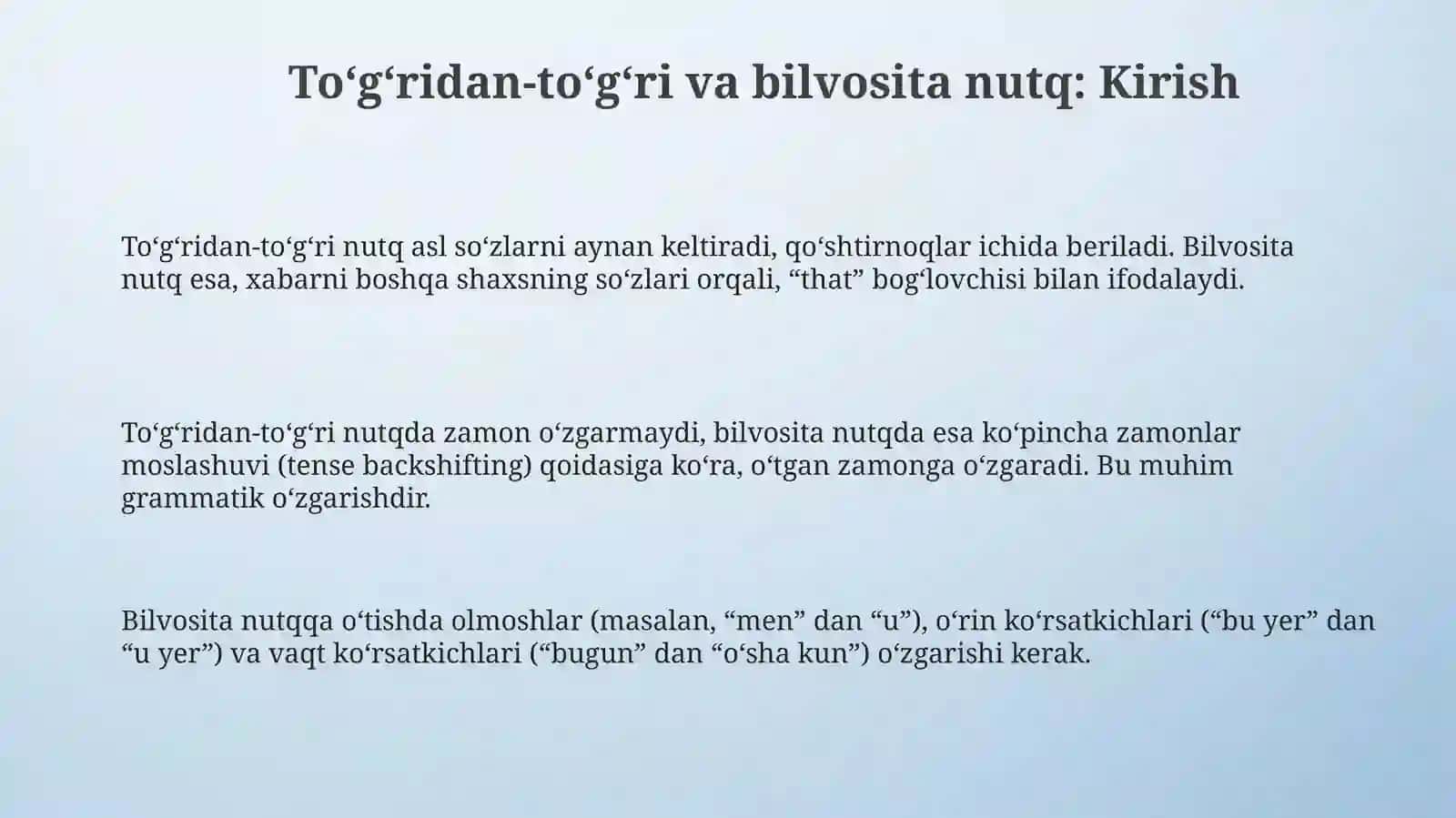 Ko'chirma gap va o'zlashtirma gap 3