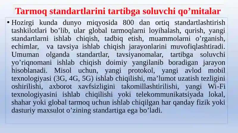Tarmoq standartlarini tartibga soluvchi qo‘mitalar 3