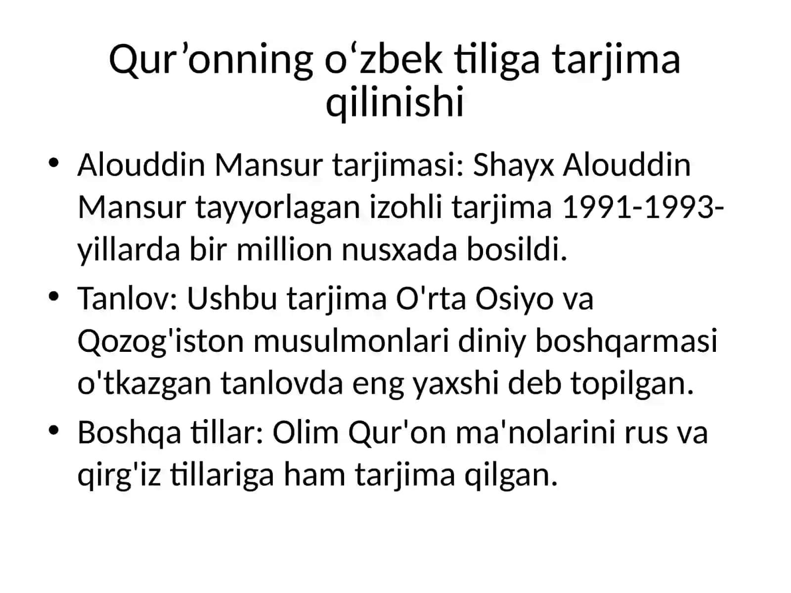 Mustaqillik yillarida Qur'onning o'zbek tiliga tarjima qilinishi va tafsirlari 3