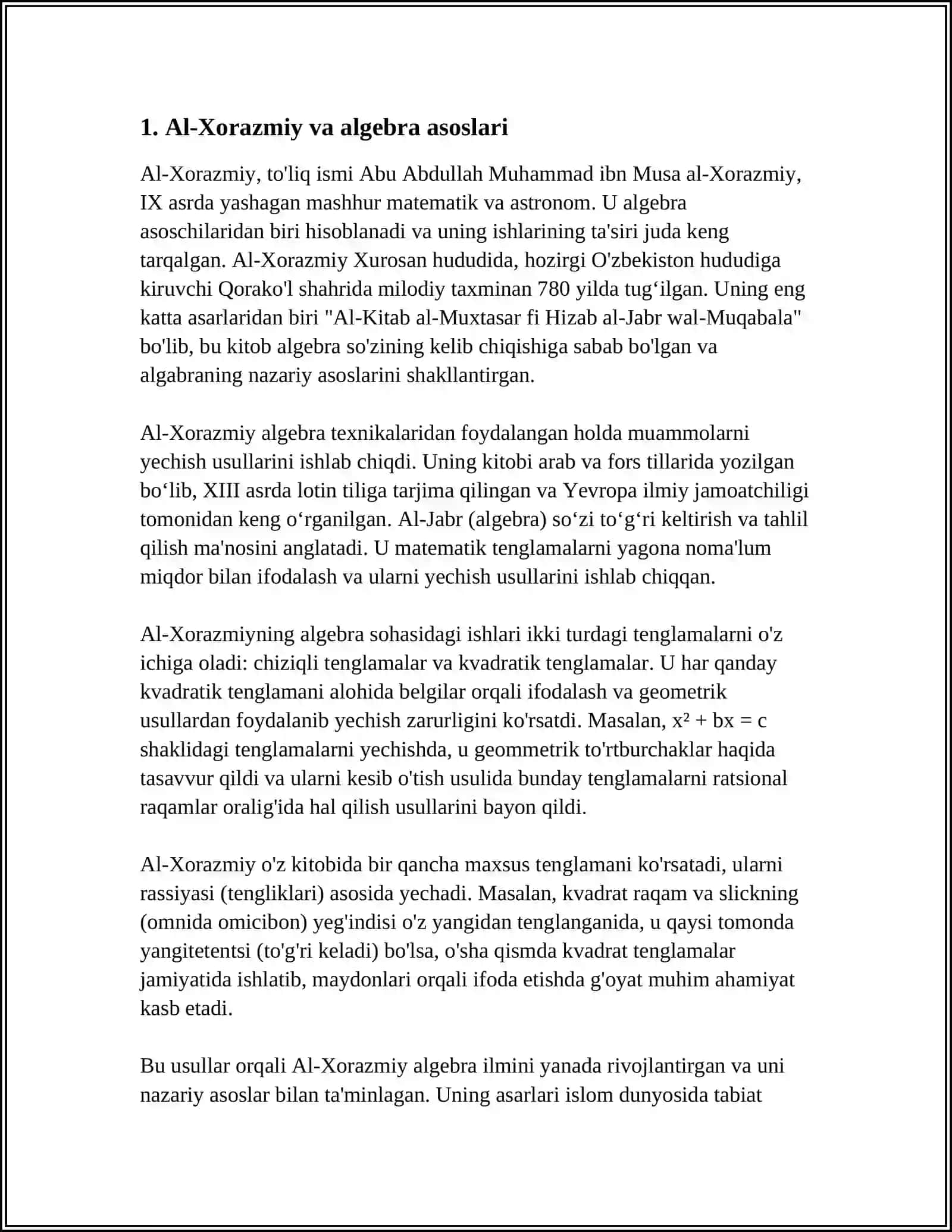 OʻRTA ASR SHARQ ALLOMALARINING MATEMATIKAGA QOʻSHGAN HISSALARI 3