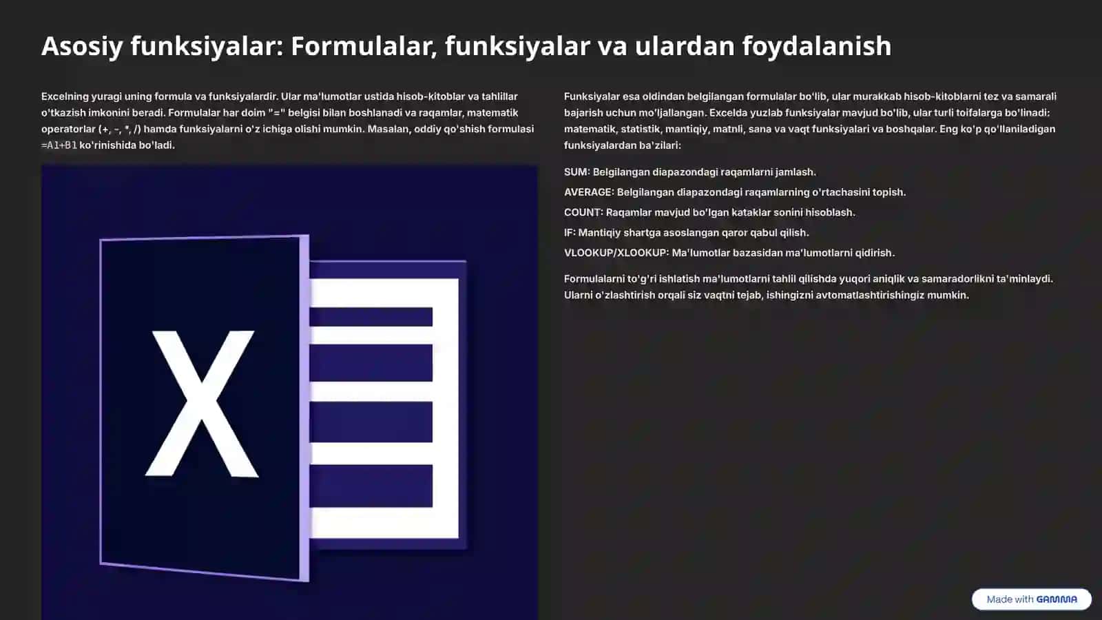 Microsoft Excel: Ma'lumotlarni Ko'rish va Qayta Ishlash 3