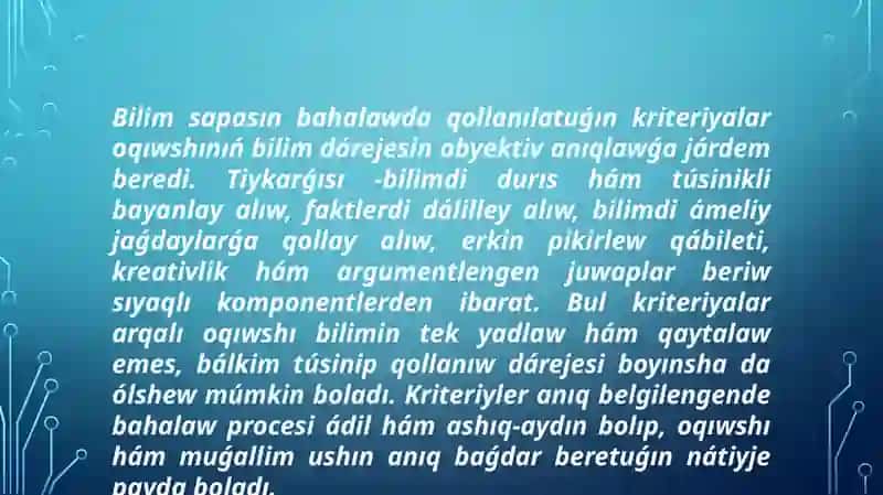 Bilimlendiriw sapasın bahalaw 3