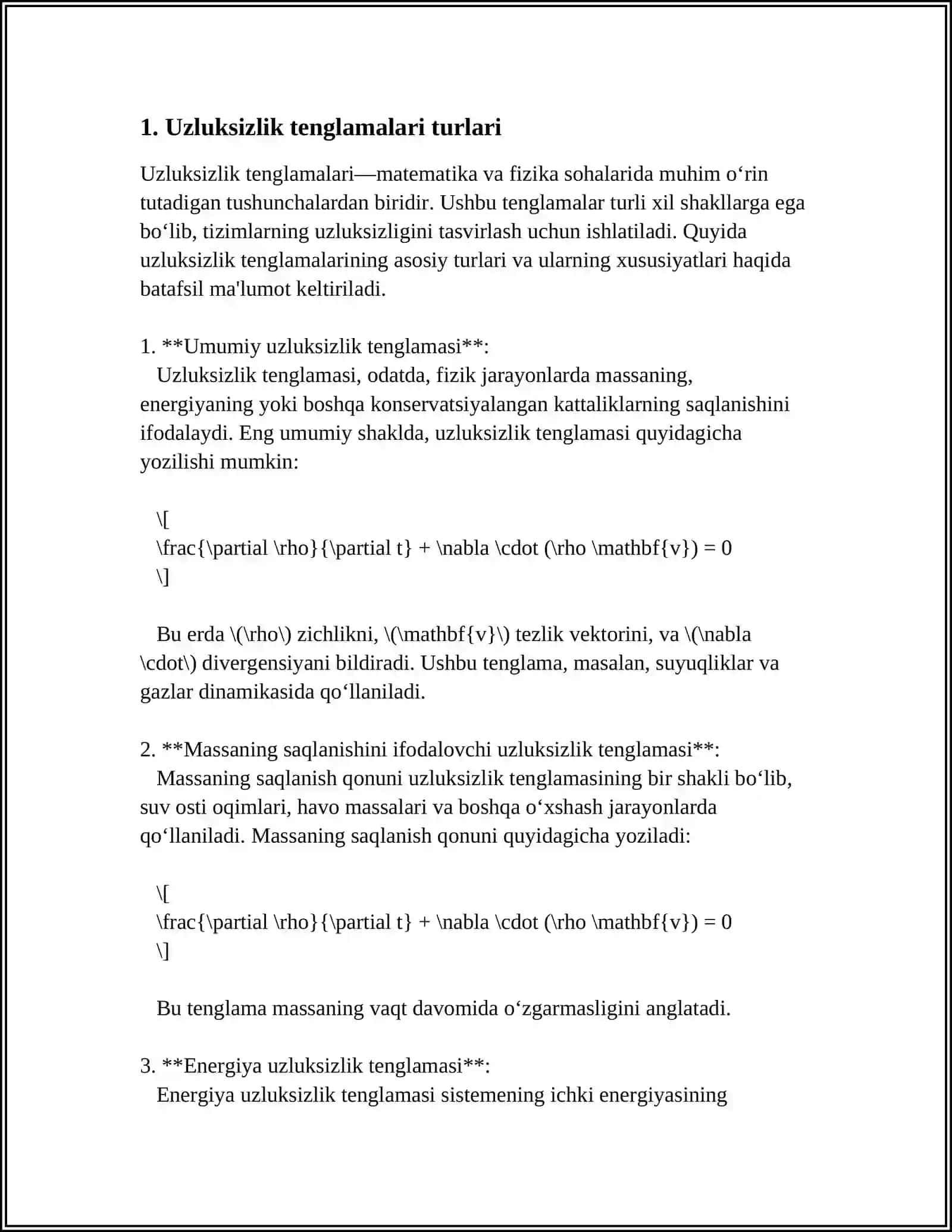 UZLUKSIZLIK TENGLAMASI 3