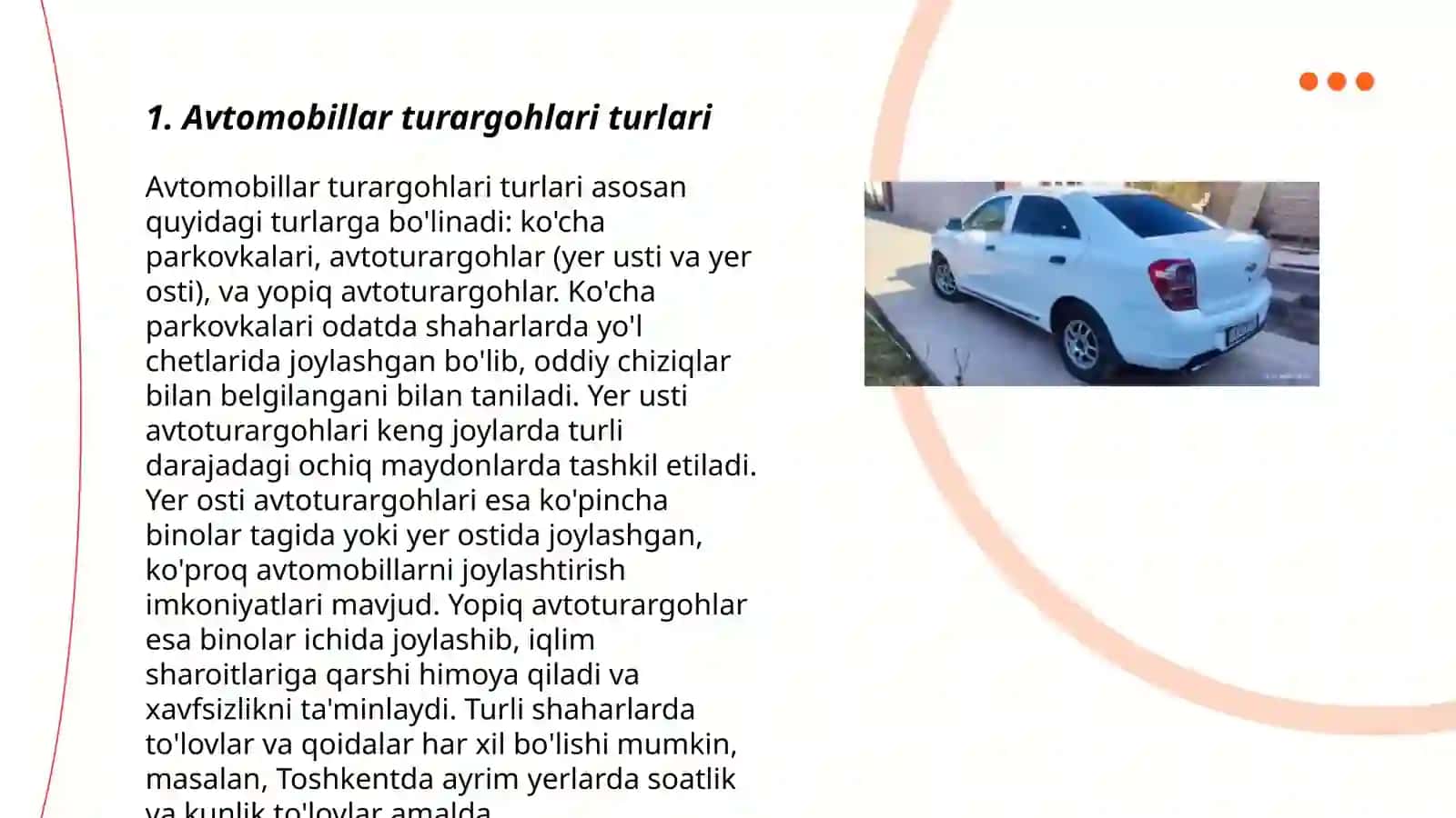 Avtomobillar turargohlari tasnifi 3