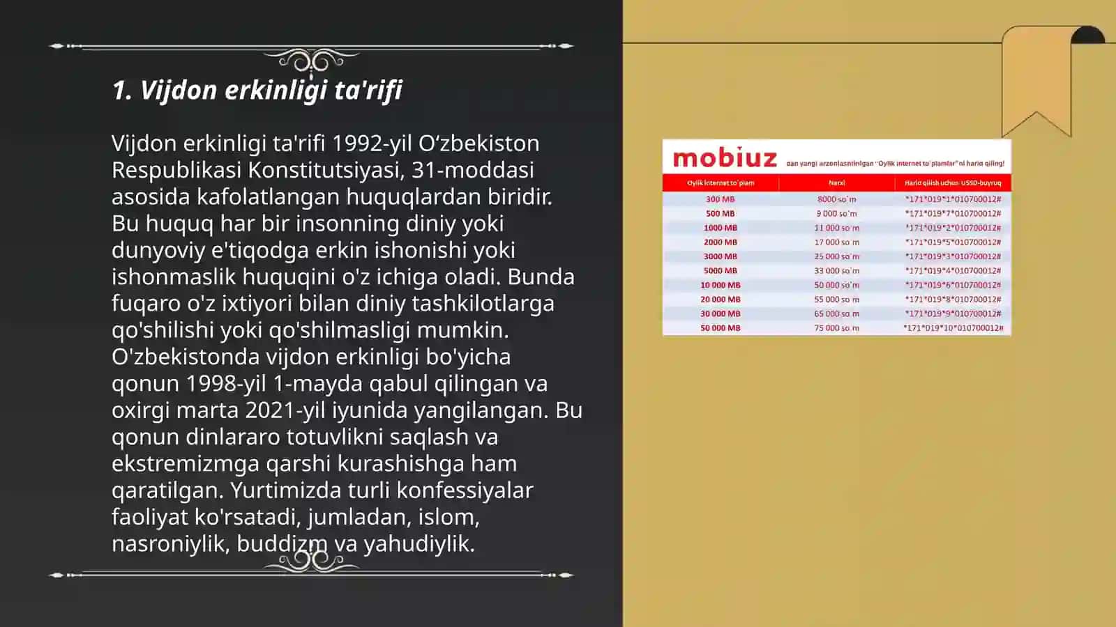 Vijdon va etiqod erkinligi tarifi 3