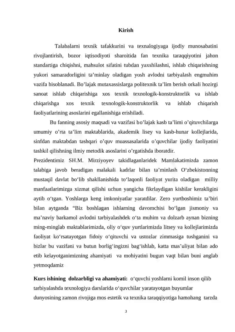 TEXNIK IJODKORLIK VA DIZAYN KURS ISHI 3