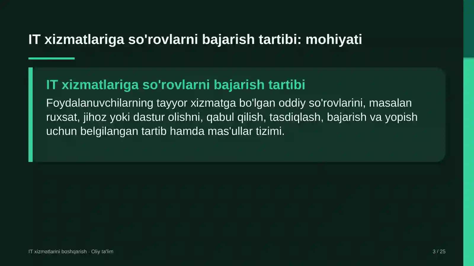IT xizmatlarini boshqarish · Oliy ta'lim 3