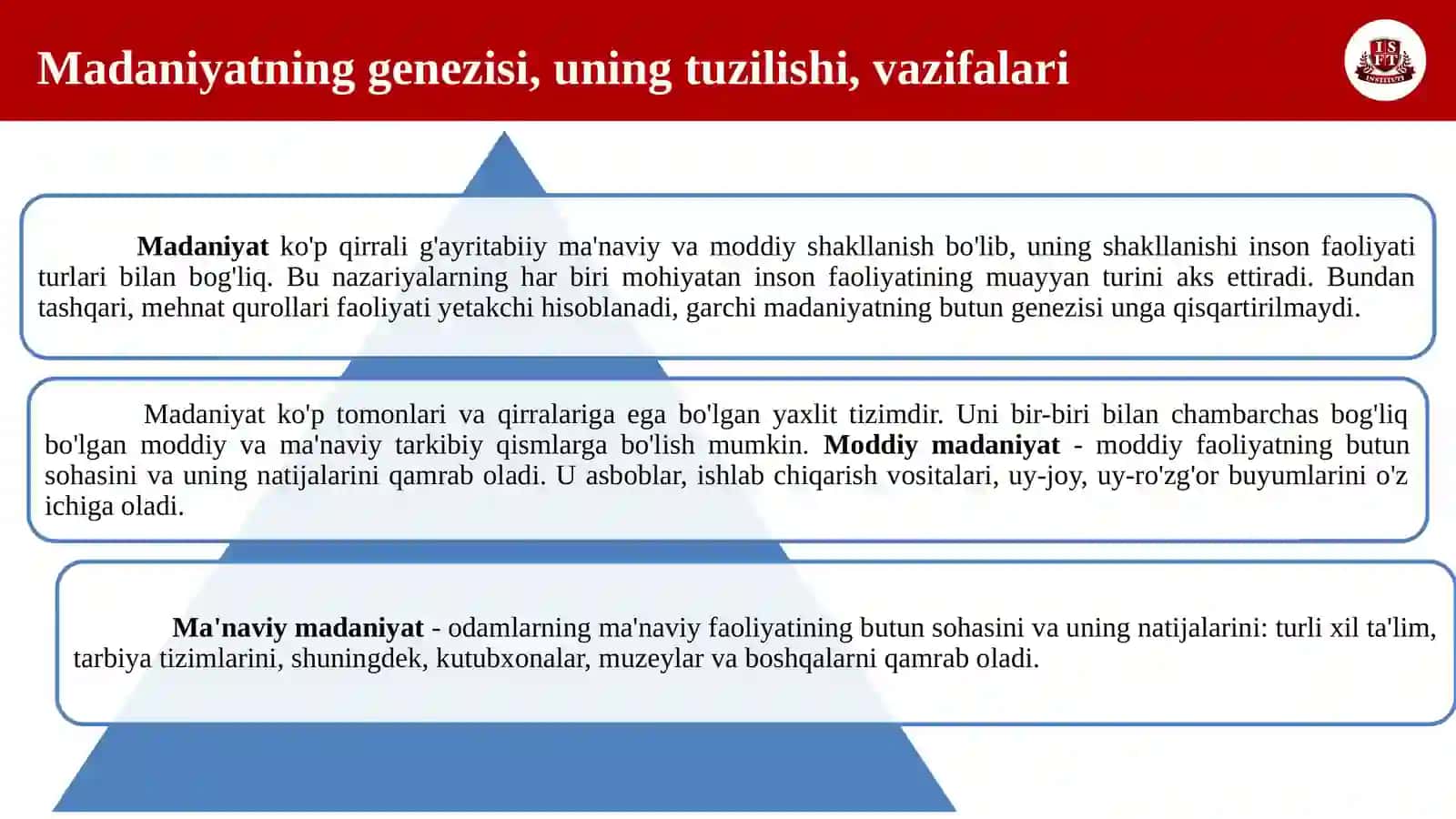 MADANIYAT GENEZISI. MADANIYATNING TARIXIY BOSQICHLARI 3