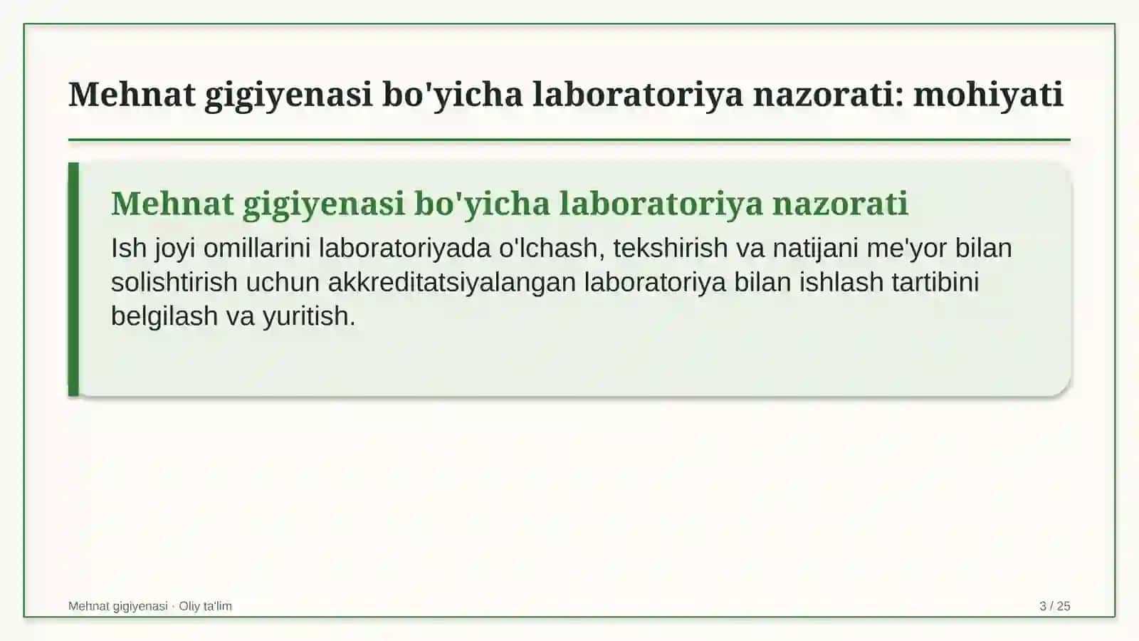 ekoturizmda mehnat gigiyenasi bo'yicha laboratoriya nazoratini tashkil etish 8517 3