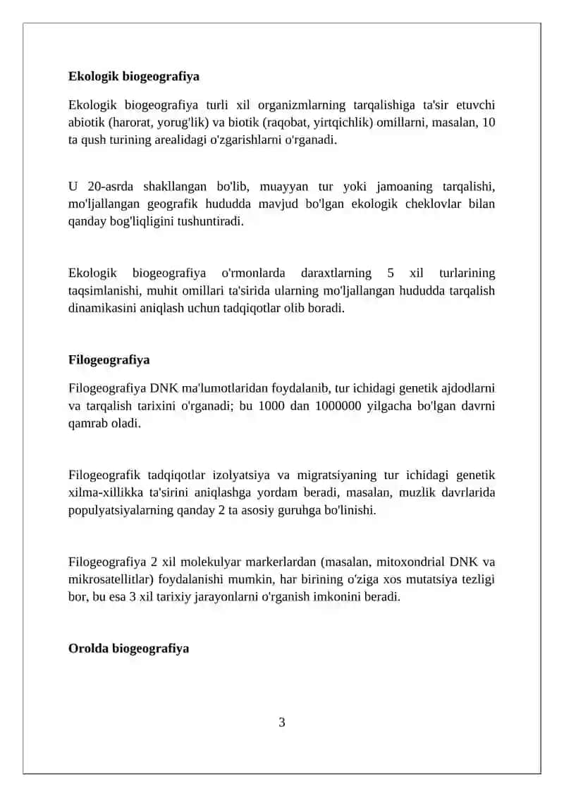 Biogeografiyaning asosiy yo'nalishlari 3