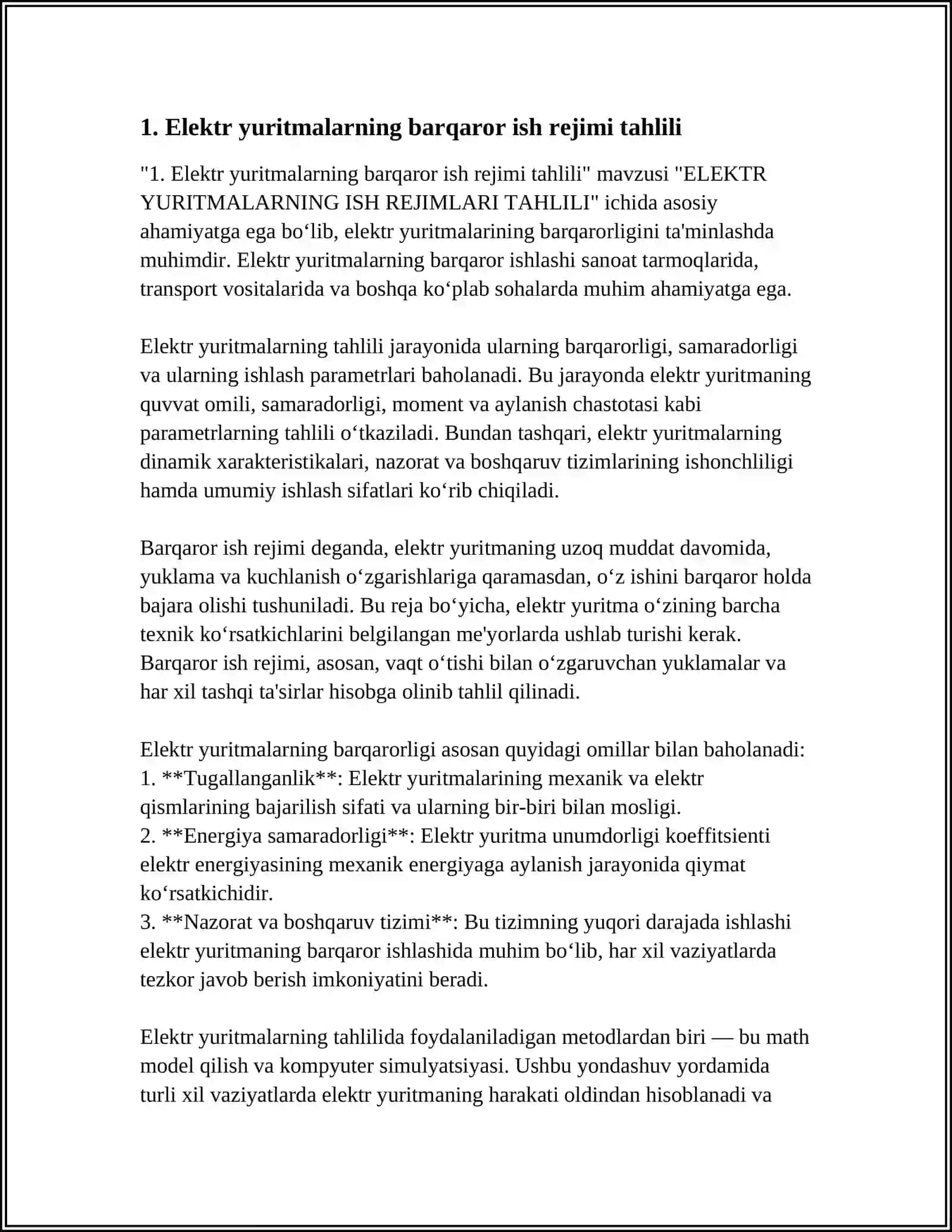 ELEKTR YURITMALARNING ISH REJIMLARI TAHLILI 3
