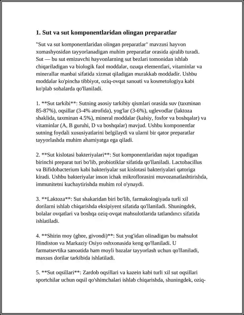 Sut va sut komponentlaridan olingan preparatlar 3