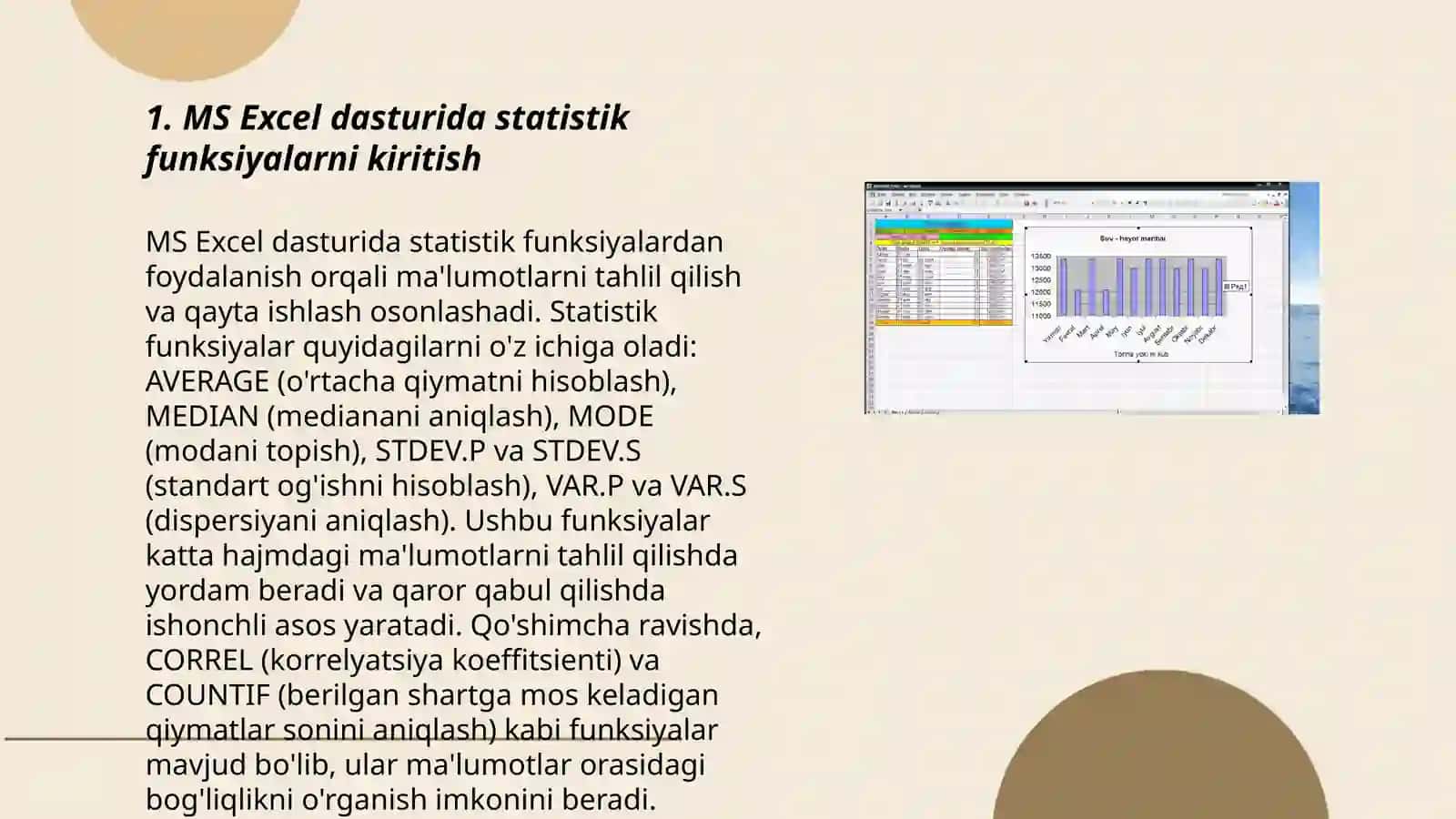 MS Excel dasturida statistik funksiyalardan foydalanish 3