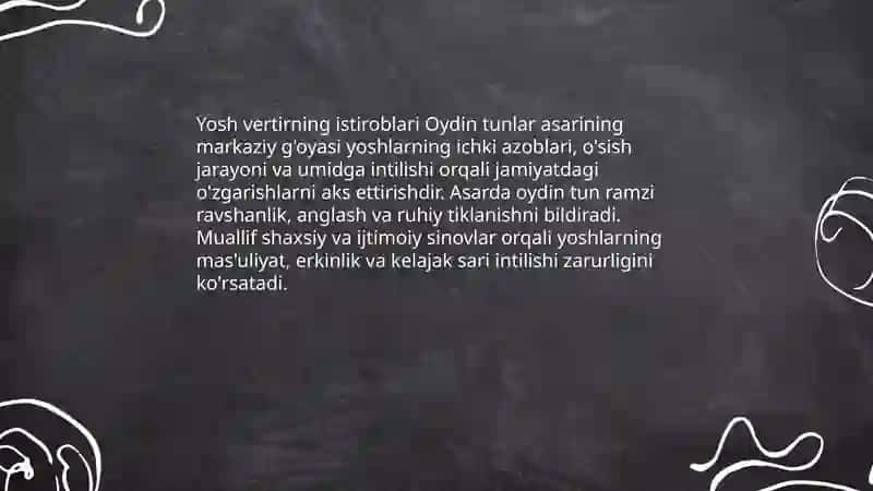 Yosh vertirning istiroblari. Oydin tunlar 3