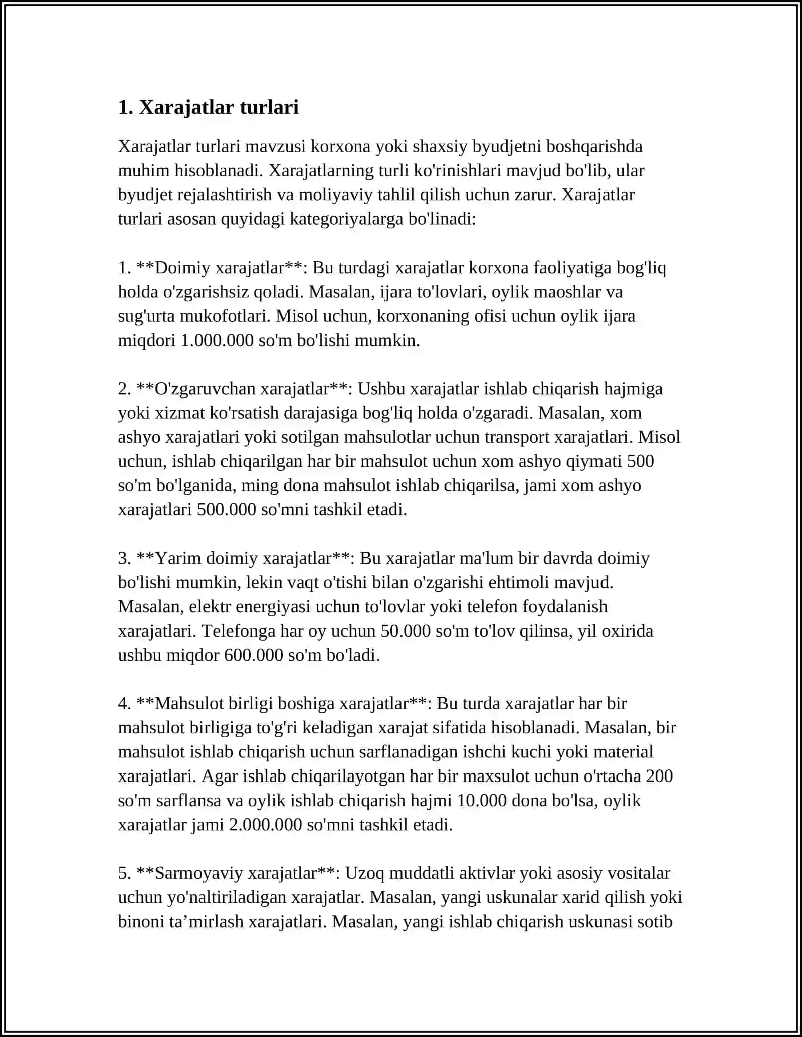 Xarajatlar turlari 3