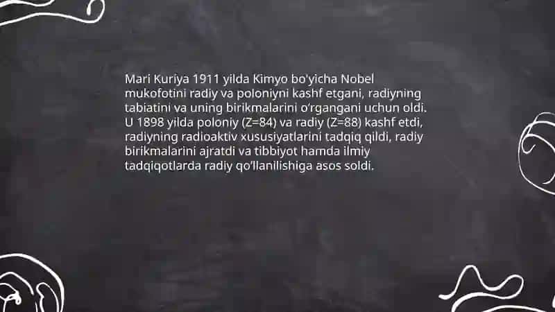 Kimyo sohasida Nobel mukofoti sovrindorlari va yutuqlari 3