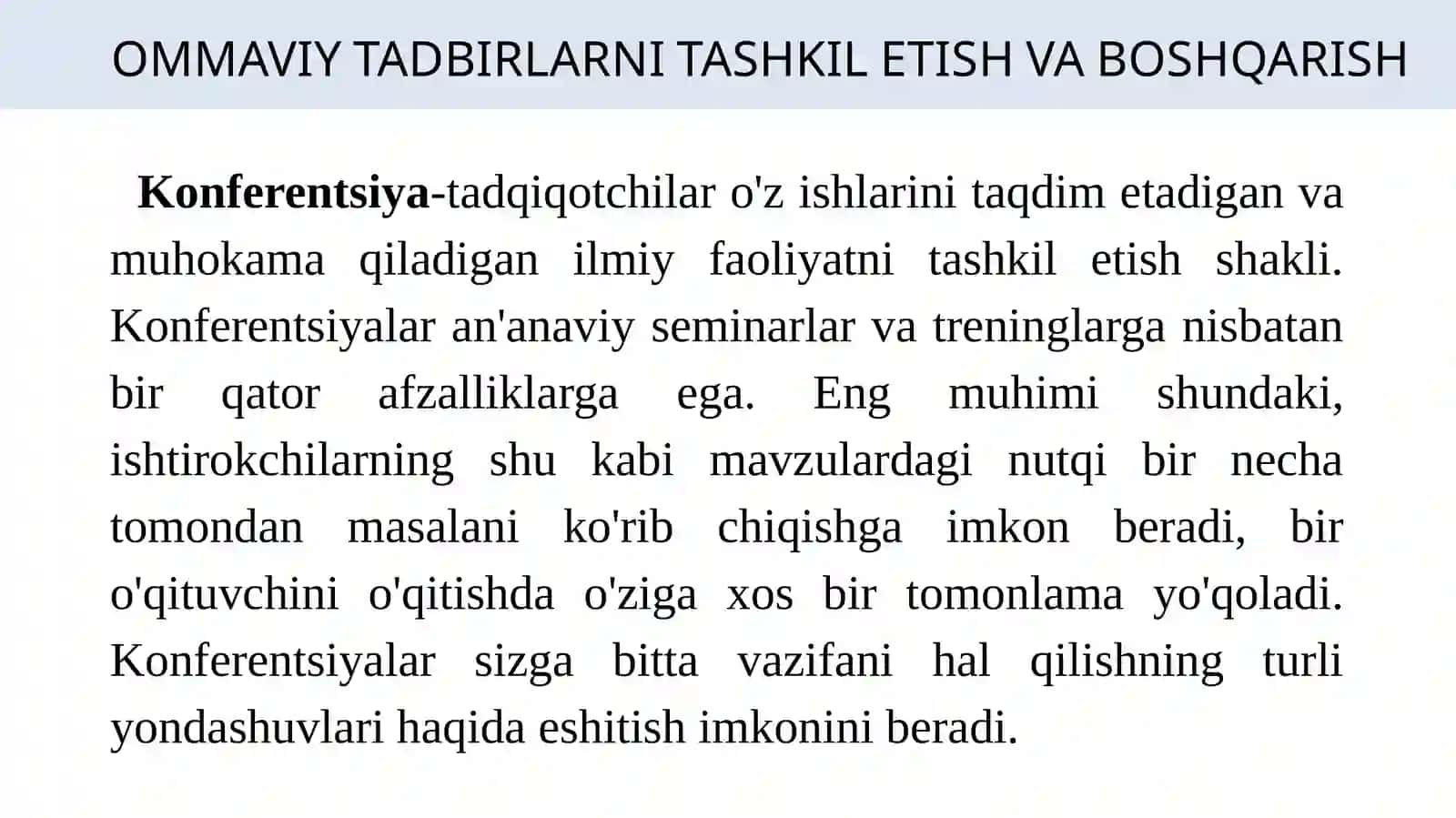Konferensiyalar va ularni tashkil etish xususiyatlari 3