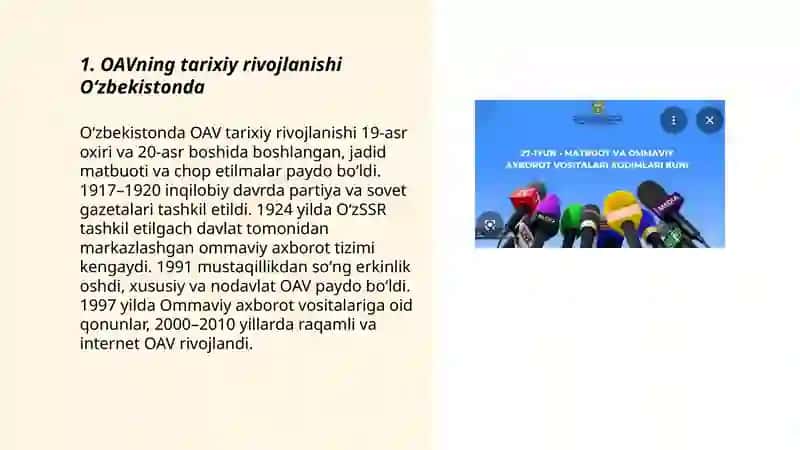 OAVning tarixiy rivojlanishi Oʻzbekistonda 3