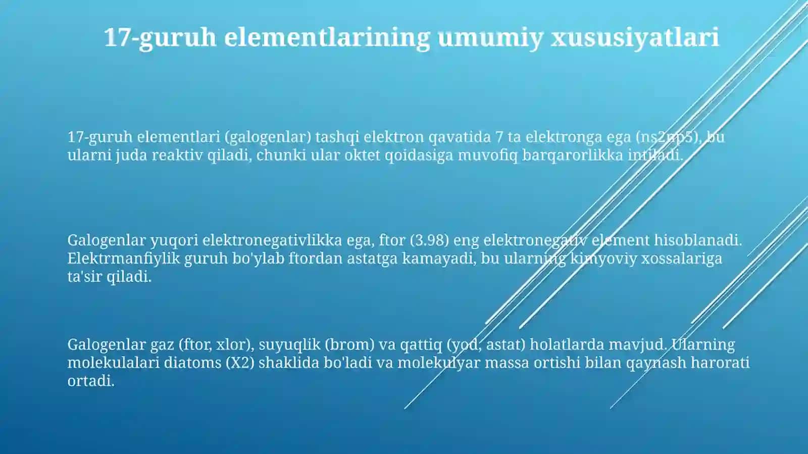 17-guruh elementlari.Ularning birikmalari va xossalari 3
