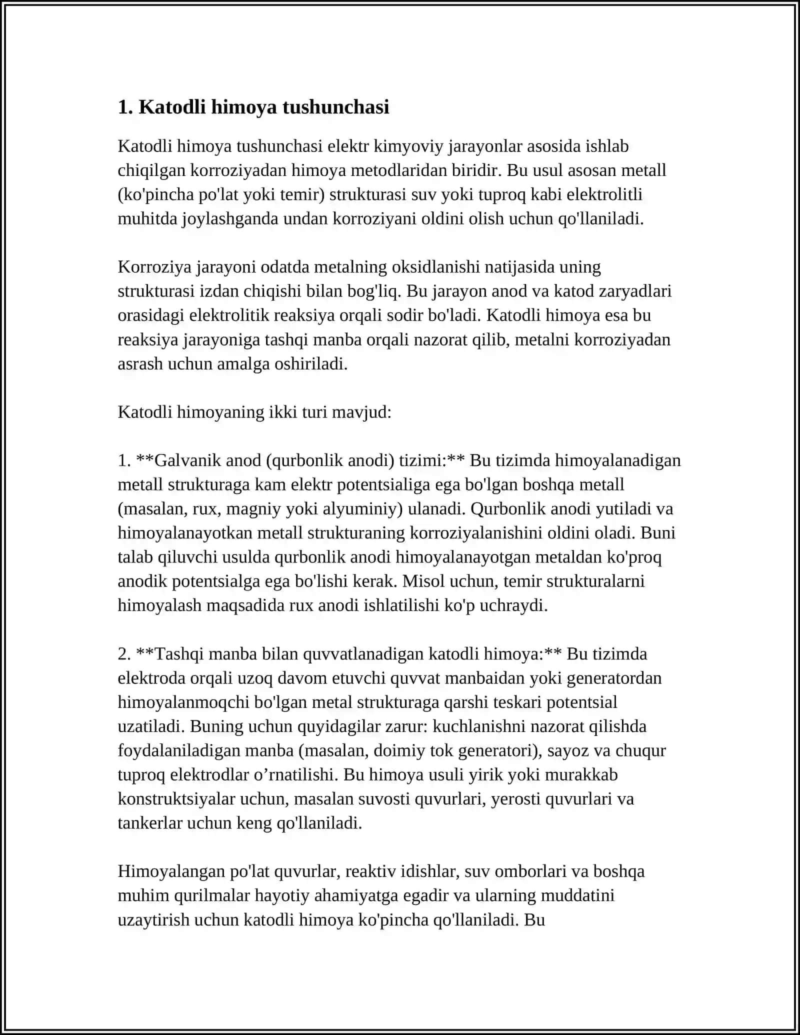 Katodli himoya va uning asosiy tamoyillari 3
