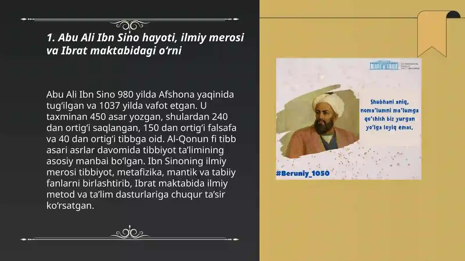 Buyuk mutafakkirlar hayoti va faoliyati. Ibrat maktabi 3