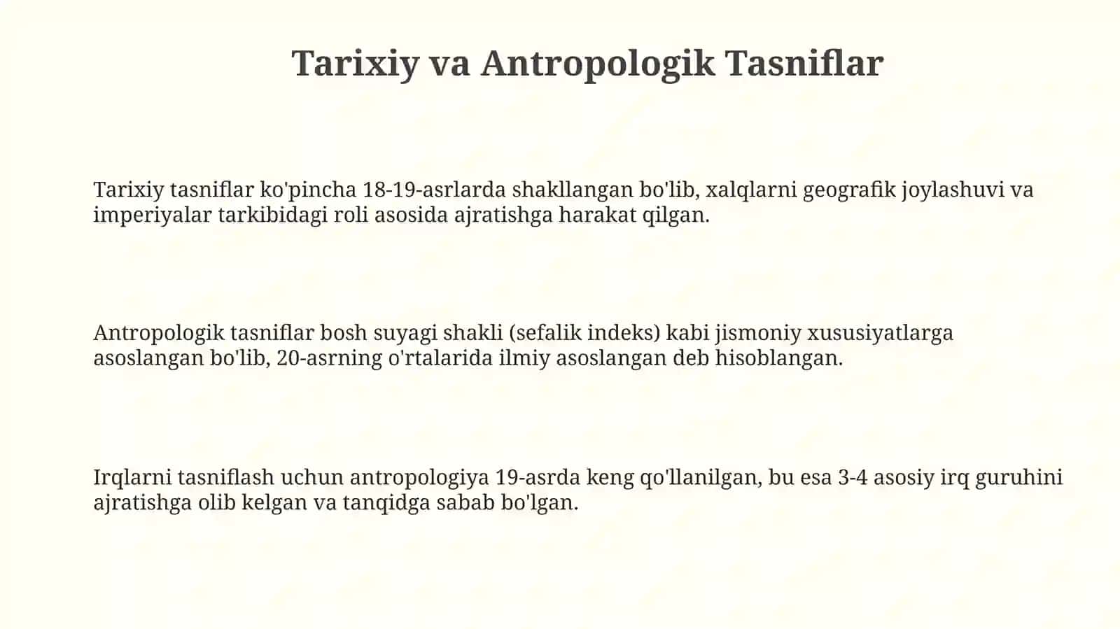 Tarixiy va Antropologik Tasniflar 3